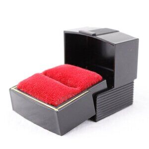 Vintage ring box, black plastic jewelry box, gift presentation box, wedding ring
